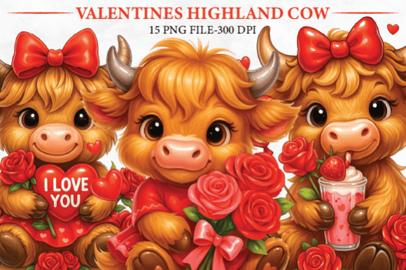 Download Valentine Highland Cow Clipart Set - Set Collection
