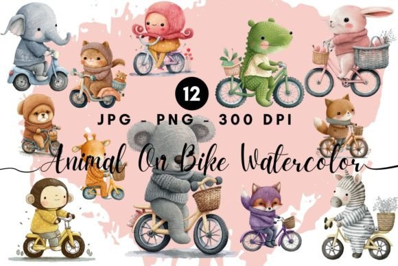 Download Cartoon Animal on a Bike Watercolor - Cartoon animal Collection