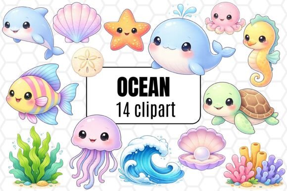 Download Cute Ocean Animals Clipart Set - Set Collection