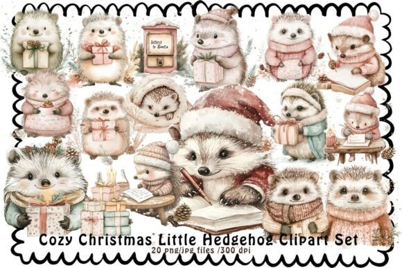 Download Cozy Christmas Hedgehog Clipart Set - Set Collection