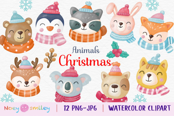 Download Watercolor Christmas Animals Clipart - Premium Resources