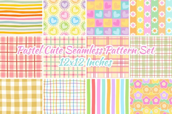 Download 12 Pastel Cute Seamless Pattern Set - Set Collection