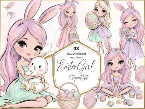 Download Easter Bunny Girl Clipart PNG Set - Set Collection