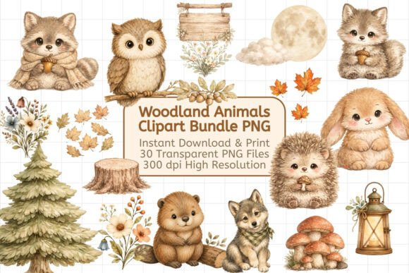Download 30 Woodland Animals Clipart Bundle PNG - Woodland animals clipart Collection