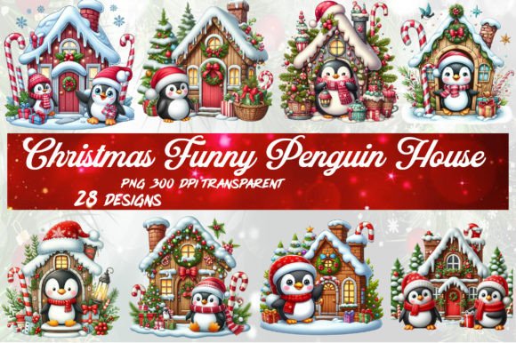 Download Christmas Funny Penguin House Clipart - Premium Resources