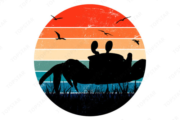 Download Crab Silhouette Retro Sunset with Birds - Set Collection