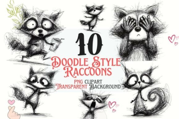 Download Doodle Raccoon Clipart PNG Set X10 - Set Collection