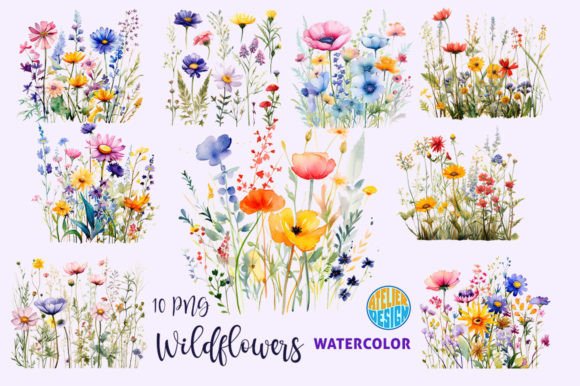 Download Wall Art Set Watercolor Wildflowers PNG - Set Collection