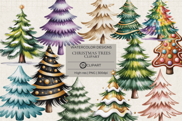 Download Watercolor Christmas Trees Set - Set Collection