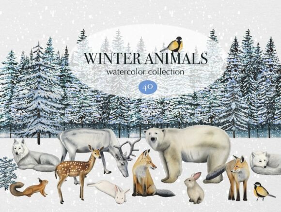 Download Winter Animal Watercolor Clipart Set - Set Collection