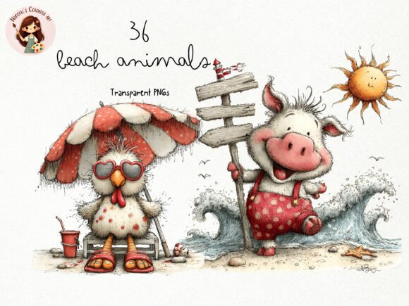 Download Beach Farm Animals PNG Clipart Set - Set Collection