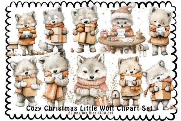 Download Cozy Christmas Little Wolf Clipart Set - Set Collection