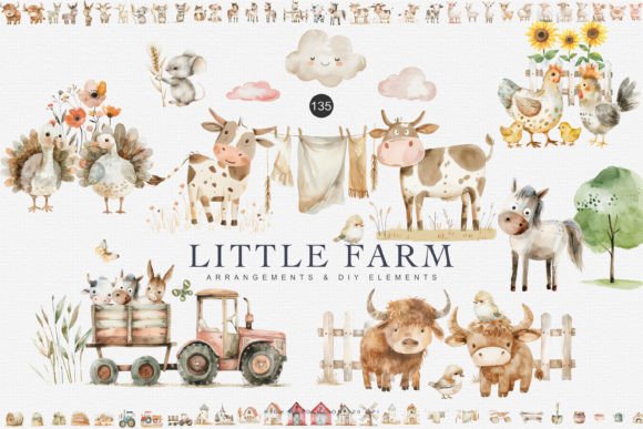 Download Huge Set Watercolor Farm Animal Clipart - Set Collection