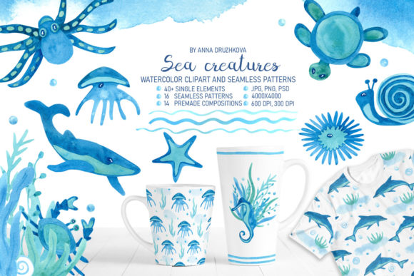 Download Sea Creatures Watercolor Collection - Premium Resources