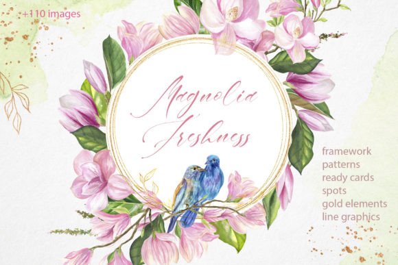 Download Watercolor Magnolia Freshness Big Set - Set Collection