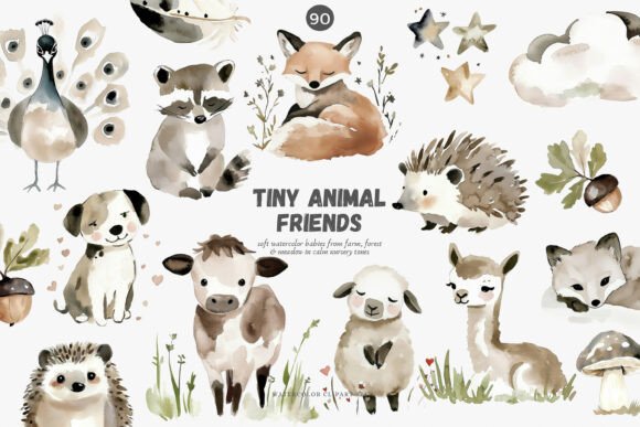 Download Watercolor Baby Animals Clipart Set - Set Collection