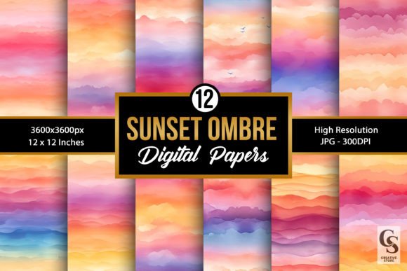 Download Summer Watercolor Sunset Ombre Patterns - Set Collection