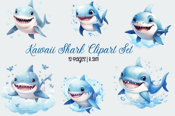 Download Kawaii Shark Clipart Set - Set Collection